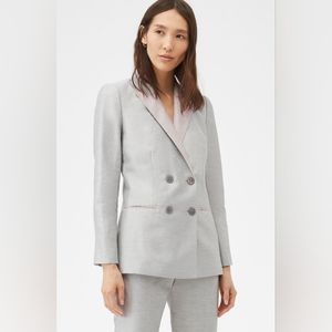 Rebecca Taylor Slubby Linen Blend Double Breasted Blazer Jacket Grey Tailored 12